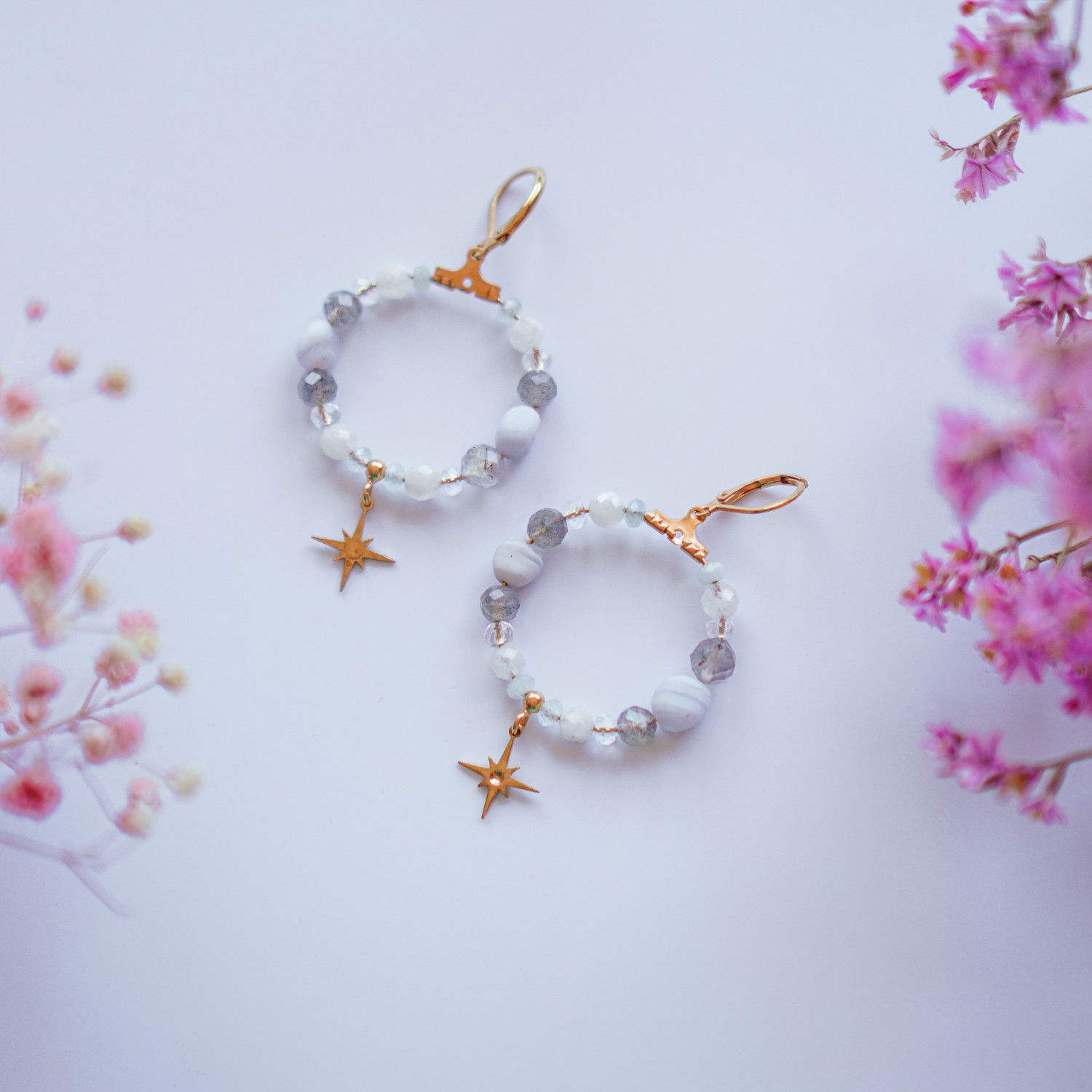 Kolczyki z labradorytem – Popielate Koła z kamieniami naturalnymi - obrazek 4