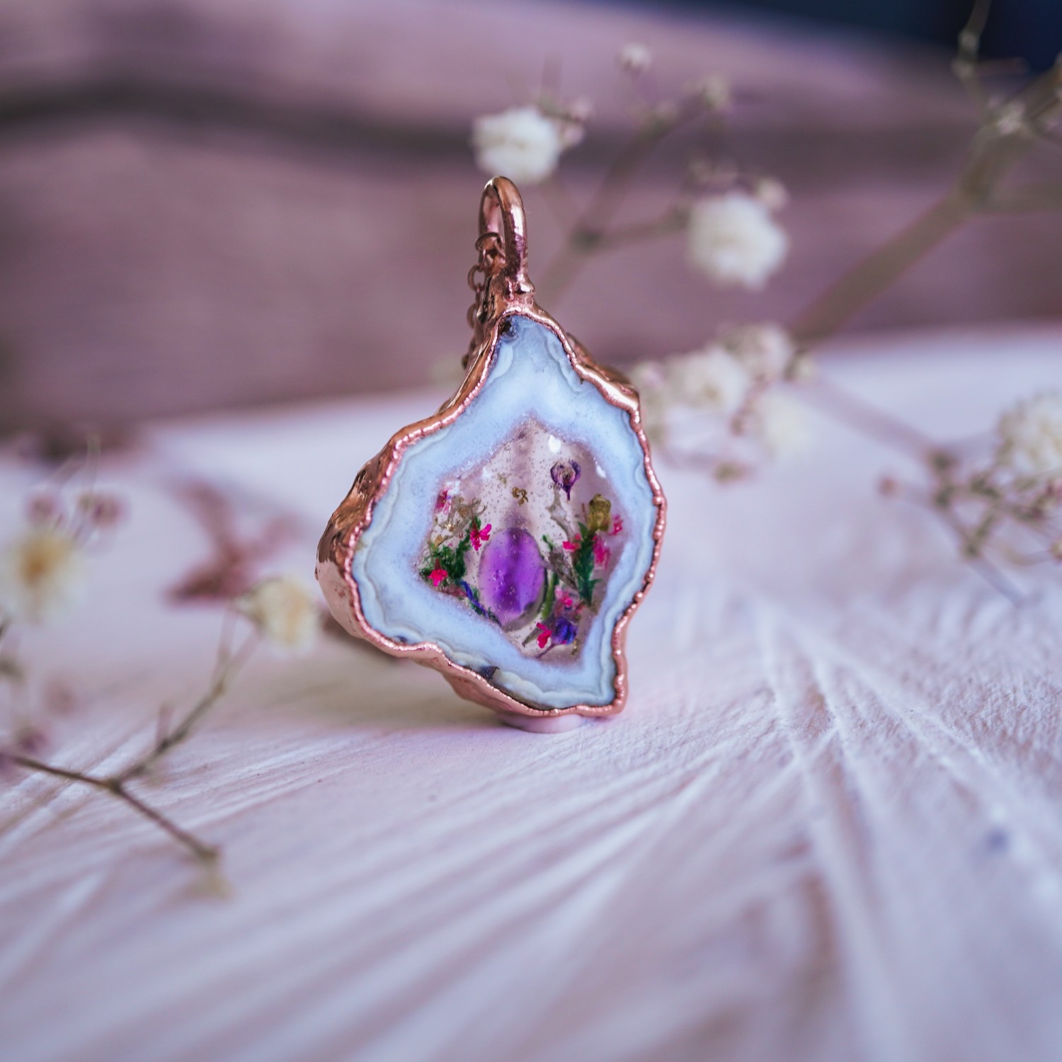 Naszyjnik Magiczny Kwiat - Agat i Ametyst