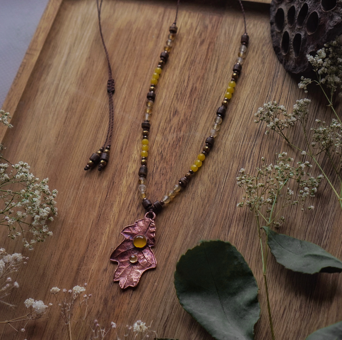 Naszyjnik Natury - Dębowy Liść z Cytrynem, Agatem - obrazek 2