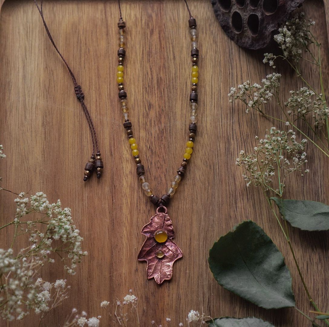 Naszyjnik Natury - Dębowy Liść z Cytrynem, Agatem - obrazek 4
