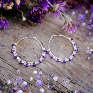 kolczyki z kamieniem księżycowym i ametystem na srebrnych kołach 45 mm