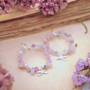 Kolczyki Kwiat Lotosu – srebro 925, kwarc różowy, kunzyt