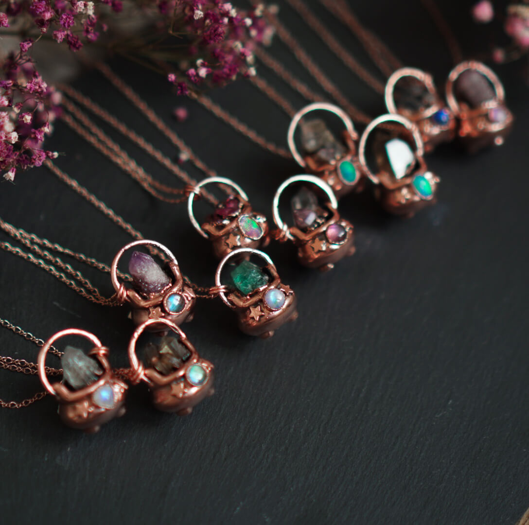 Naszyjnik Kociołek Czarownicy z Kwarcem Dymnym i Opalem - obrazek 6