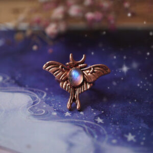Copper Moth Ring with Moonstone, r. 12.5