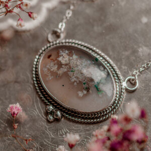 Silver necklace with mossy agate "Forest Mist"