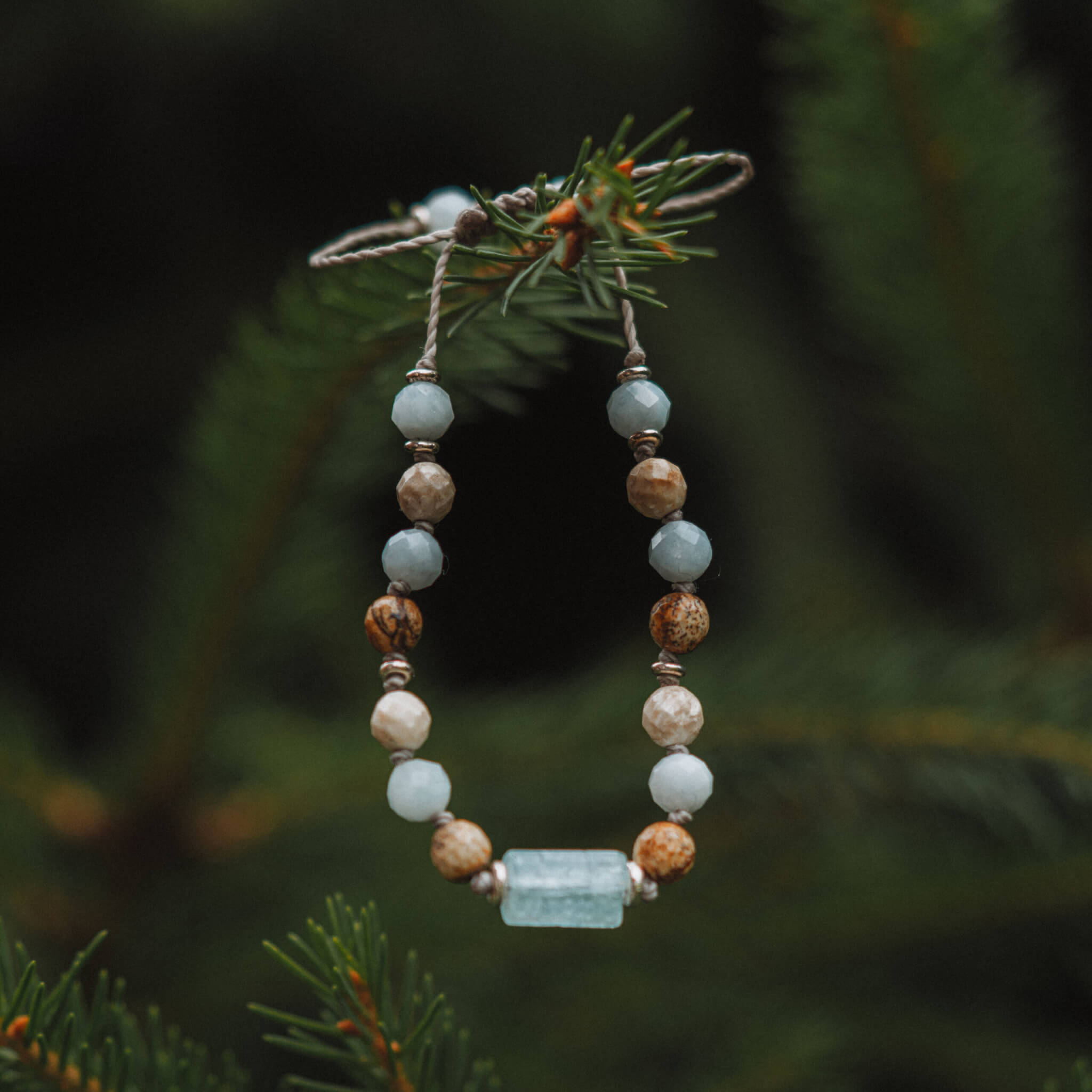 Bransoletka z akwamarynem i jaspisem „Ziemia i Woda”