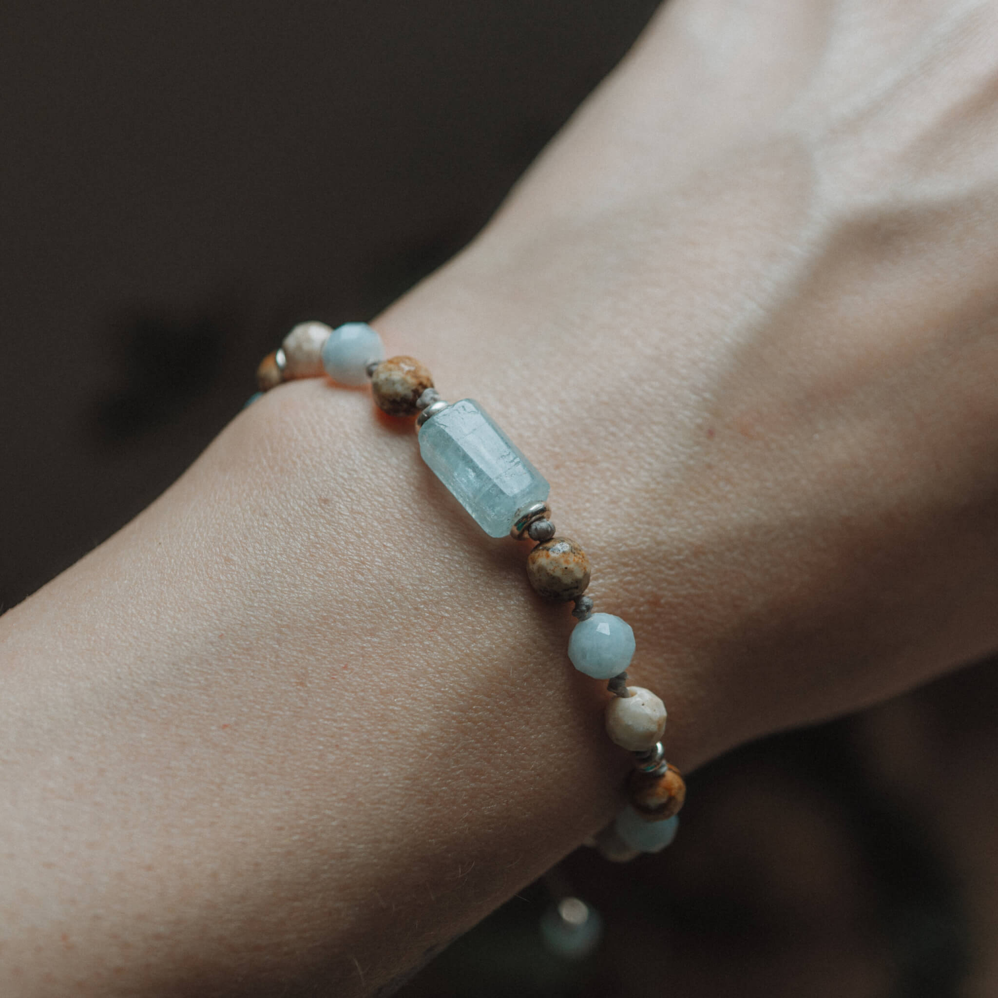 Bransoletka z akwamarynem i jaspisem „Ziemia i Woda” - obrazek 2