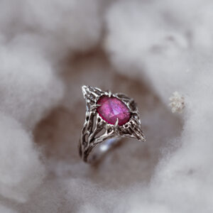 pierścionek srebrny różowy turmalin Płomień Róży